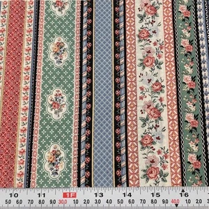 Vintage Joan Kessler für Concord gestreifte Blumen Baumwollstoffrest 7" x 44" - Bild 1 von 2
