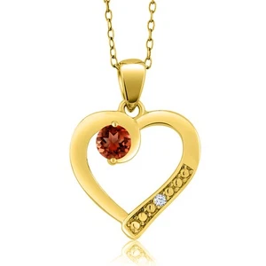 0.22 Ct Round Red Garnet 18K Yellow Gold Plated Silver Pendant - Picture 1 of 6