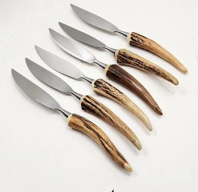 Vintage Set of 6 Soligen Germany Othello Stag Horn Handle Steak Knives - Image 1 of 4