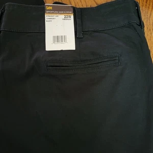 NWT Lee Women Sz 22W Plain Front Relaxed Fit Stretch Straight Leg Pant Black - Picture 1 of 8