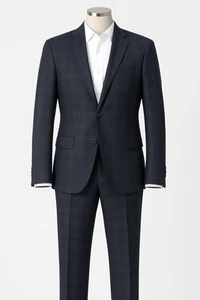 Sandro Paris Hombre Traje de Lana Azul Marino Cuadros Blazer Pantalones EU 52 US 42 Calce Ajustado - Imagen 1 de 17