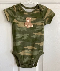 Baby Unisex ss one piece, The Children's Place, 9-12M, camo, added brown teddy - Picture 1 of 2