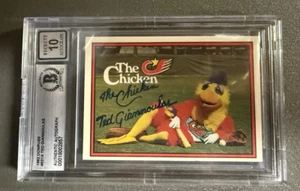SAN DIEGO CHICKEN TED GIANNOULAS SIGNED 1982 DONRUSS CARD PADRES BECKETT 10 - Picture 1 of 2