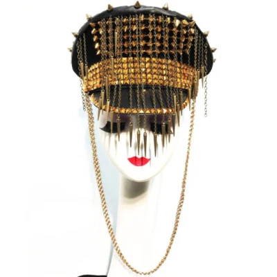 Women Cosplay Heavy Sequin Diamonds Military Captain Hat Lady Steampunk Club Cap - Image 1 of 4