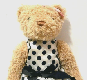FAO Schwartz Toys R Us beige Teddybär Plüsch 15 Zoll rosa Schleife schwarz gepunktet Kleid - Bild 1 von 12