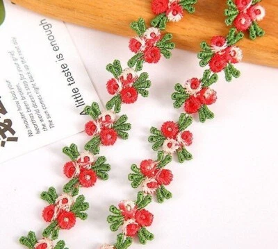 3/4"wide embroidered rose trim ribbon price per yard/select color - Image 1 of 2