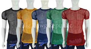 CRYSTAL Mens Fishnet String Mesh T-Shirt 100% Egyptian Cotton All Sizes - Picture 1 of 9