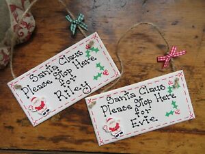 Personalised Christmas Santa Stop Here Plaque Handmade Decoration Child's Sign