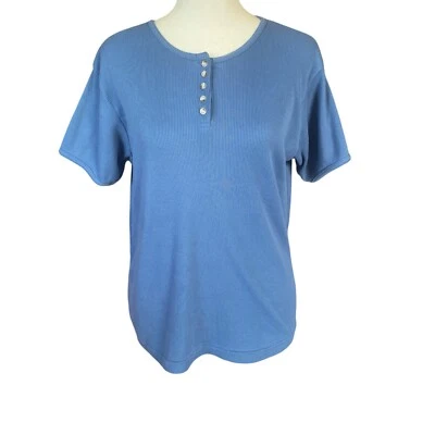 Northcrest light blue short sleeve crewneck ribbed pullover top size L 14-16 - Image 1 of 4