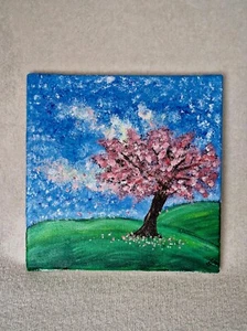 Acryl auf Leinwand, Impressionismus, selbst gemalt "Kirschblüte" (25x25cm) - Bild 1 von 2