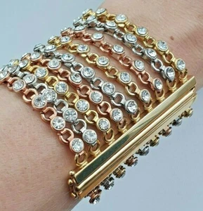 QVC LUXE RACHEL ZOE Tri-Color Rose Yellow Gold-Tone Multi Chain Crystal Bracelet - Picture 1 of 11