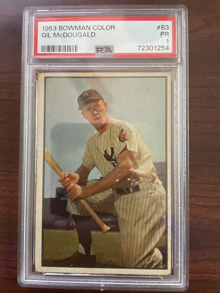 1953 Bowman Color #63 Gil McDougald PSA 1 Graded Baseball Card New York Yankees - Image 1 of 2