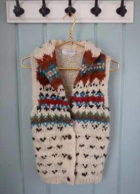 Cárdigan Suéter Vintage 100% Lana Virgen Chaleco Mujer XS Hecho a Mano Ecuador Botones Foto 1 de 4