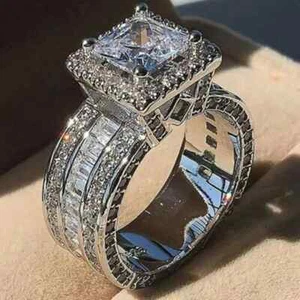Anello moda donna uomo super lucido squisito colore argento intarsiato zirconi - Foto 1 di 12
