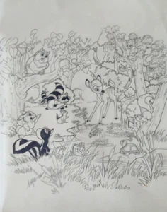 Vintage Bambi & Friends Large Disney Animation Celluloid Drawing - Imagen 1 de 3