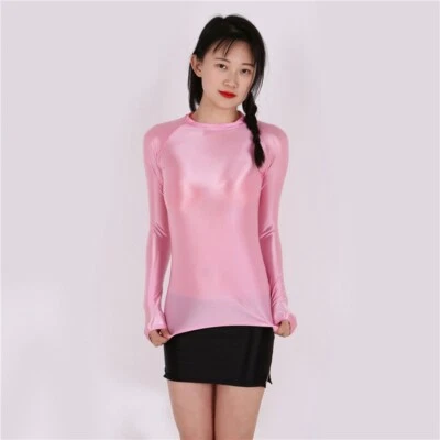 Comfortable Sports Very Thin Shiny Slim Fit See through Breathable Tight Top - Image 1 of 4