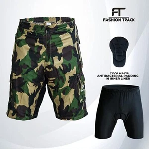 MTB Cycling Shorts Downhill Off Road inner Shorts Camo With CoolMax Padded Liner - Picture 1 of 31