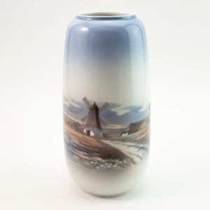 Florero Porcelana Lyngby Copenhagen "Molino De Campo "Vintage Handpainted - Picture 1 of 5