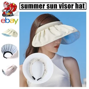 Women Summer Anti UV Hat Sun Beach Visor Foldable Wide Brim Empty Top Sun Cap - Picture 1 of 3