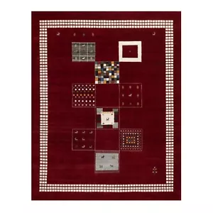 8'x10'1" Sangria Red Modern Hand Knotted Lori Buft Gabbeh Soft Wool Rug R90784 - Picture 1 of 12