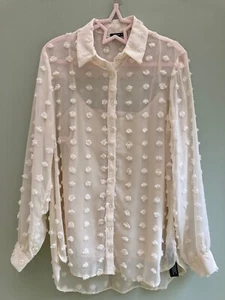 TOP & CAMI SHIRT STYLE UK 12 BY ROMAN ORIGINALS FRAYED DOT DETAIL CREAM BNWT - Picture 1 of 3