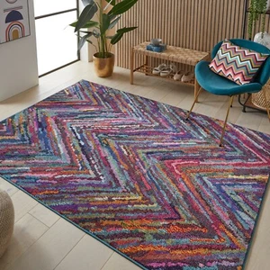 Carnaval CAR104 Rug Vibrant Multicolour Zig-Zag Chevron Living Room Rug - Picture 1 of 36