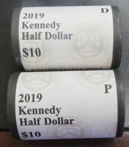 2019 P & D US Mint Brilliant Sealed Kennedy Half Dollar Coin Roll Uncirculated Cover