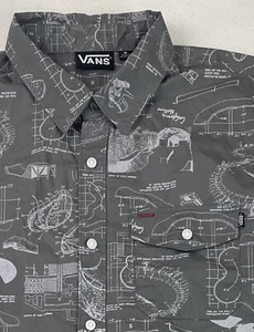 Vans Shoes Skatepark Blueprint All Over Print Button Up Shirt Mens M Logo Gray - Picture 1 of 10