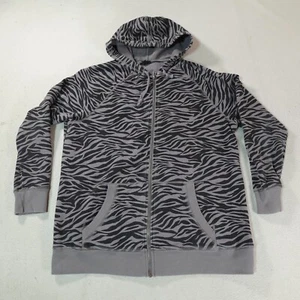 Torrid Hoodie Womens 1X Gray Animal Print Striped Full Zip Boho Drawstring 1 - Picture 1 of 18