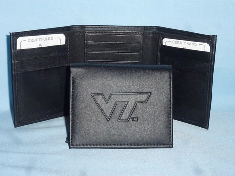 VIRGINIA TECH HOKIES    Leather TriFold Wallet    NEW    black 3  m3 Cover