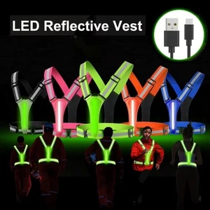 USB Rechargeable LED Running Vest Reflective Straps High Visibility Vest - Picture 1 of 16