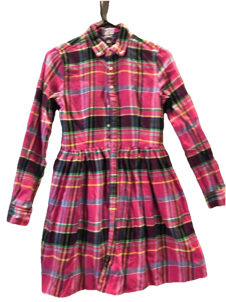 Polo Ralph Lauren Pink Plaid Flannel Dress Long Sleeve Button Front Kids size 14 - Image 1 of 3