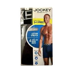 Jockey ActiveStretch Baumwolle Langbein Boxershorts 4er Pack Herren (Größe Large) Neu im Karton - Bild 1 von 5