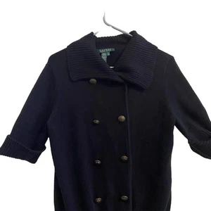 RALPH LAUREN Zweireiher Cardigan Pullover Schwarz Flügelärmel Knöpfe Mittelklasse - Bild 1 von 7