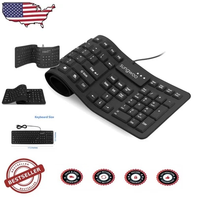 Silent Roll-Up Keyboard | Flexible Waterproof Silicone, USB Plug & Play Laptop - Image 1 of 4