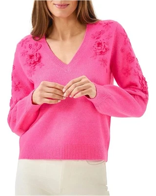 NWT Lilly Pulitzer Alayla Sweater in Sun Shell Pink Garden Party Embroidery - Image 1 of 4