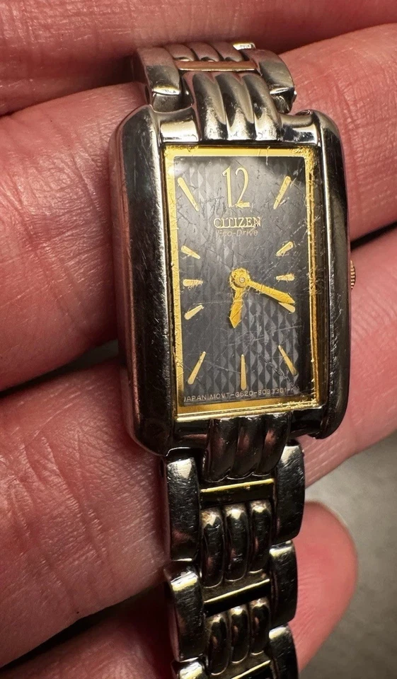 Citizen Eco-Drive Watch Black Dial Gold Accents Silver Bracelet - Image 1 of 4