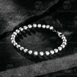 Men's 925 Sterling Silver Bracelet – Oxidized Matte Ball Bead Chain, 5mm - Picture 1 of 3