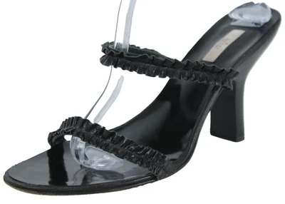 GUCCI by TOM FORD Black Leather Ruffled Strapped Block Heel Sandals 9 - Image 1 of 4