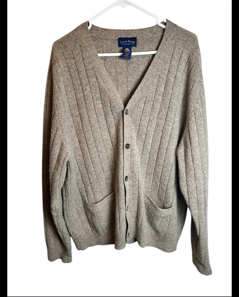 Cárdigan marrón para hombre Club Room Charters Club 100 % lana de cordero talla grande Foto 1 de 3