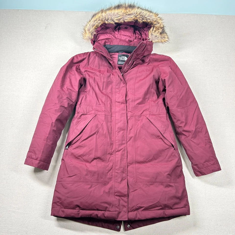 The North Face Coat Womens M Arctic Parka Down Puffer Faux Fur Hooded Burgundy - Image 1 of 4