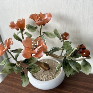 Vintage Glass Cherry Blossom Flower Bonsai Tree w/white Ceramic pot - Picture 1 of 11
