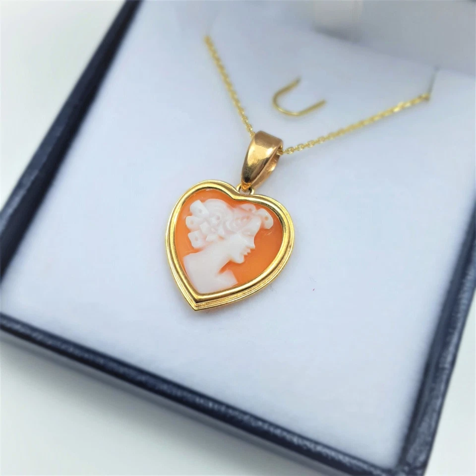 Colgante Naranja Dama Camafeo Corazón Hermoso Dije Oro Amarillo 10kt Camafeo Foto 1 de 4