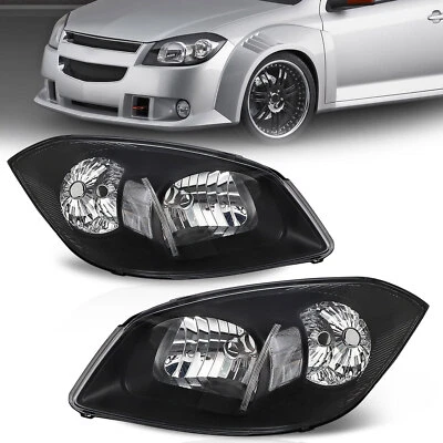 Fits 2005-2010 Chevy Cobalt 07-09 Pontiac G5 Black Clear Headlights  Left+Right - Image 1 of 4