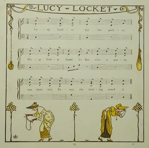 c1877 The Baby's Bouquet LUCY LOCKET - Old Rhymes & Tunes print by Walter Crane - Picture 1 of 2