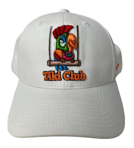 Tiki Club Hat Parrot Tiki Bar Embroidered Adjustable Baseball Cap White