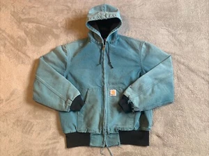 Chaqueta Carhartt De Colección Para Hombre Grande Azul Cian JR455 Con Capucha Envejecida Hecha en EE. UU. - Imagen 1 de 14