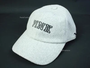 Sombrero de béisbol Victoria's Secret con logotipo de lana rosa invierno gris brezo - Imagen 1 de 3