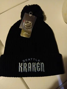 Men's Fanatics Branded Navy Seattle Kraken Wordmark Logo Cuffed Knit Hat W Pom - Picture 1 of 4