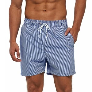 SILKWORLD Men's Hawalian Beach Shorts Quick Dry Stripes Swimming Trunks Bathing - Picture 1 of 7